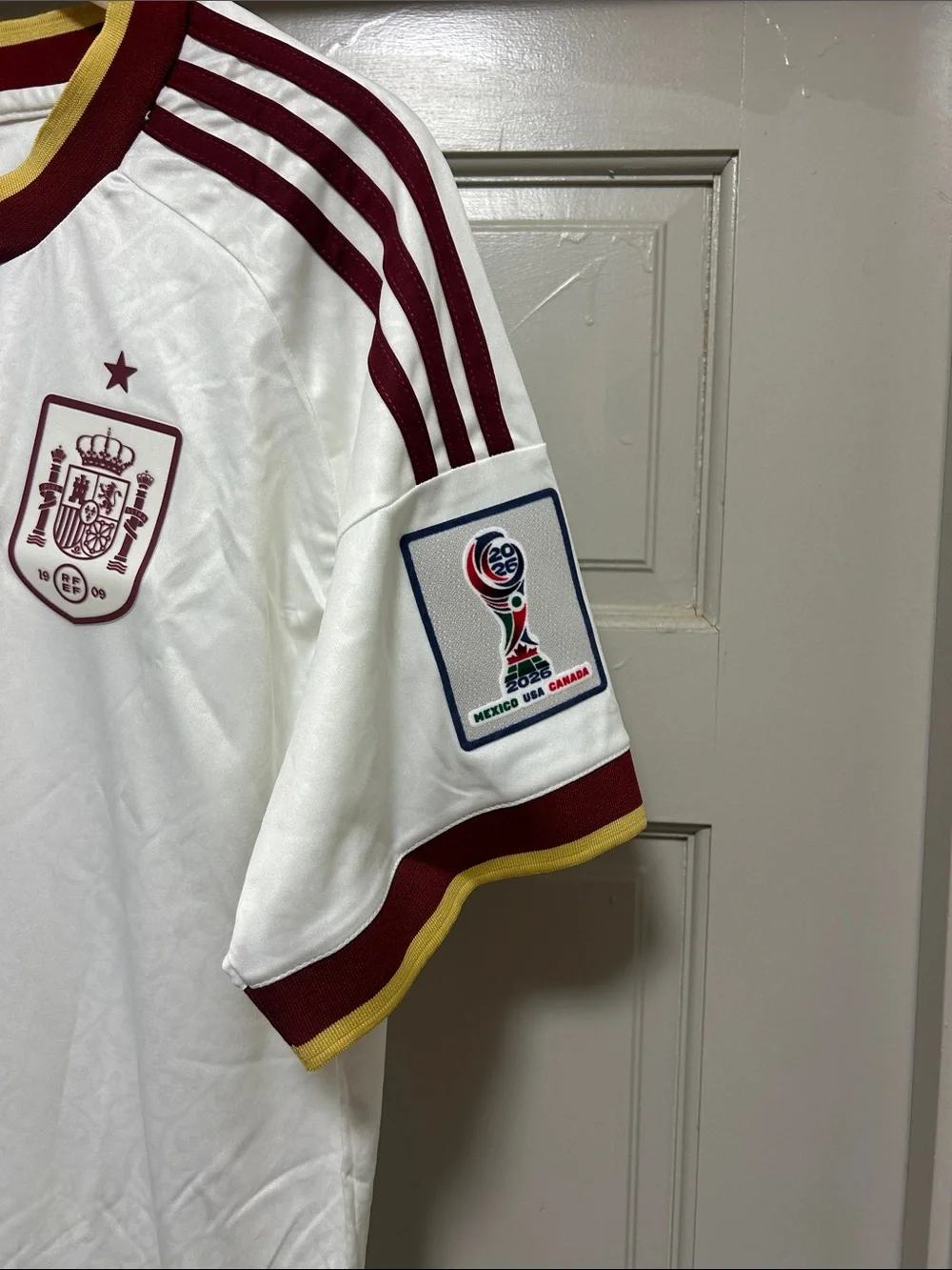 Men’s Pedri Adidas Cream and Burgundy Spain #20 Soccer Jersey